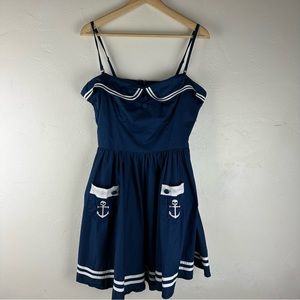 Hell Bunny Vixen Dress Size XL Rockabilly Pinup Sailor Navy Blue White